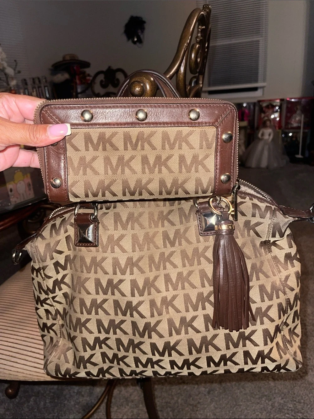 Michael Kors Brown MK Signature Logo Duffel Bag